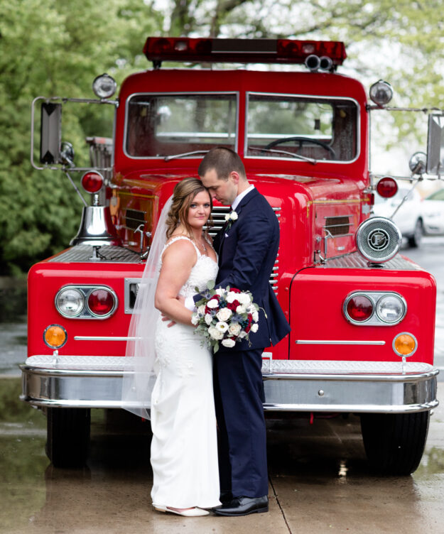 Using a firetruck in wedding photos